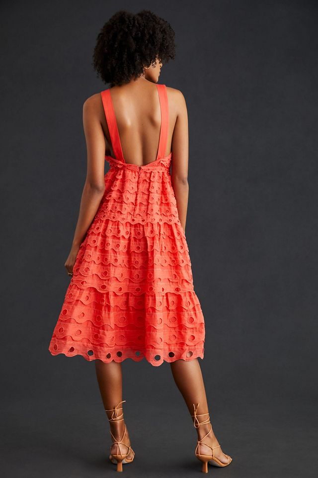 Maeve Eyelet Tiered Midi Dress | Anthropologie