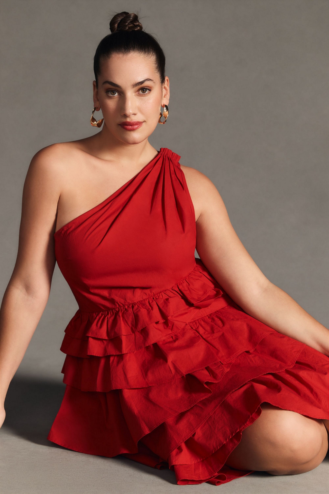 One-Shoulder Tiered Midi Dress