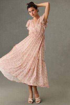 V-Neck Flutter-Sleeve Dress