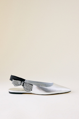 Maeve Side-bow Slingback Flats In Silver