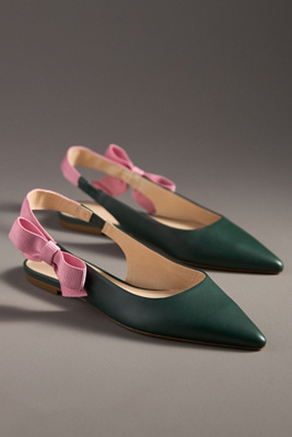 Maeve Side-bow Slingback Flats In Green
