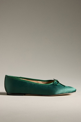 Maeve Satin Square-toe Ballet Flats In Green