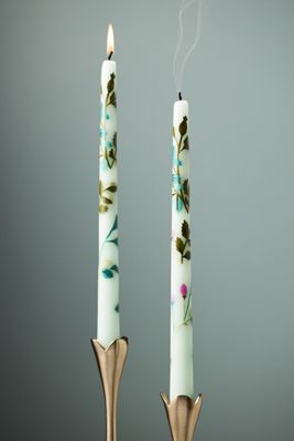 Gardenia Handpainted Taper Candles, Set of 2