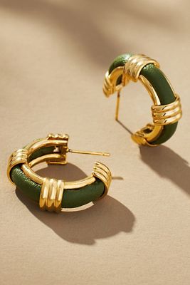 Shop By Anthropologie Leather Ribbed Hoop Earrings In Green