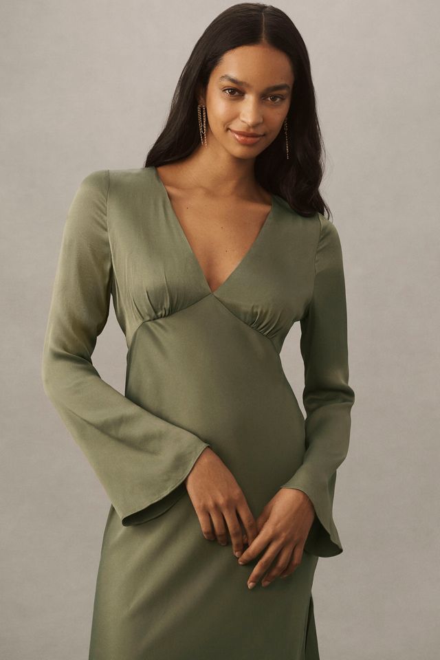 BHLDN Avani V-Neck Long-Sleeve Satin Midi Dress #2