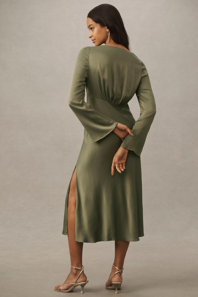 BHLDN Avani V-Neck Long-Sleeve Satin Midi Dress #3