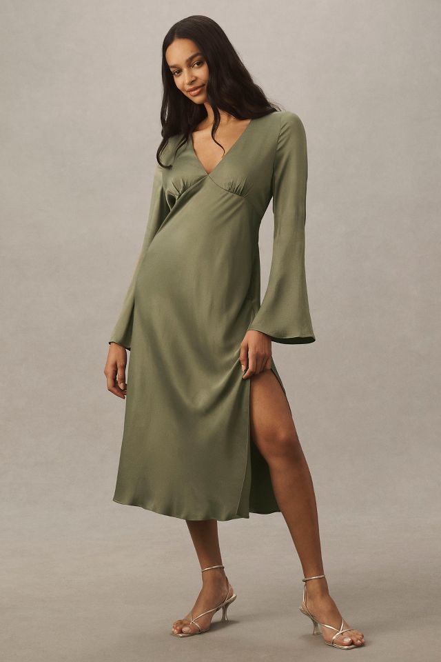 Long sleeve satin midi dress best sale