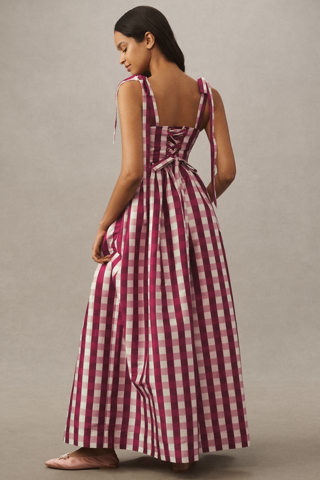 Louise Marie Tie-Strap Corset Taffeta Maxi Dress #1