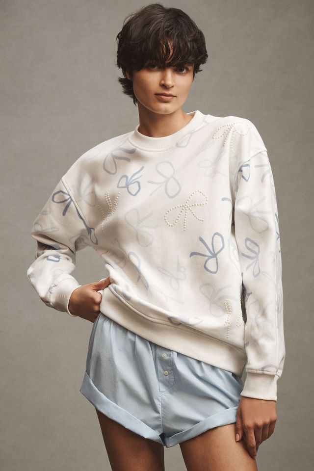 By Anthropologie Weddings Pearl "I Do" Bow Crew-Neck Sweatshirt #4