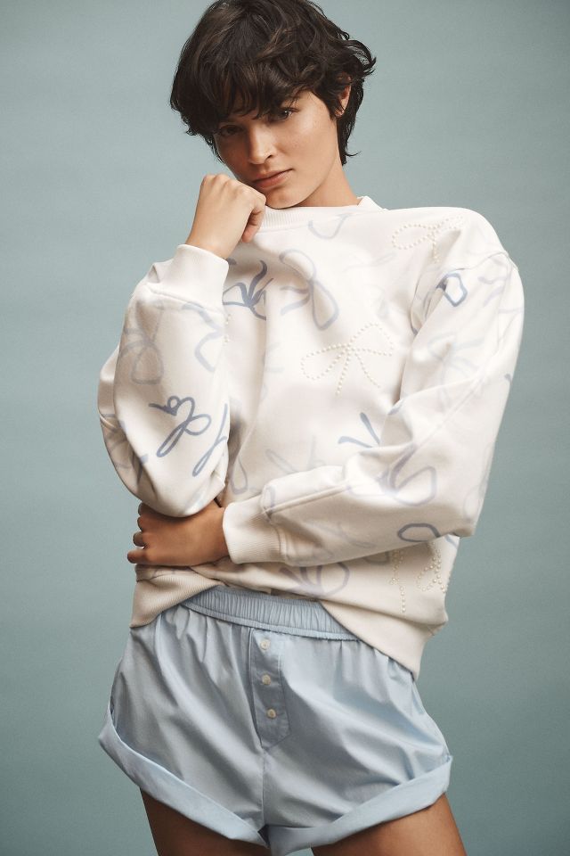 By Anthropologie Weddings Pearl "I Do" Bow Crew-Neck Sweatshirt #1