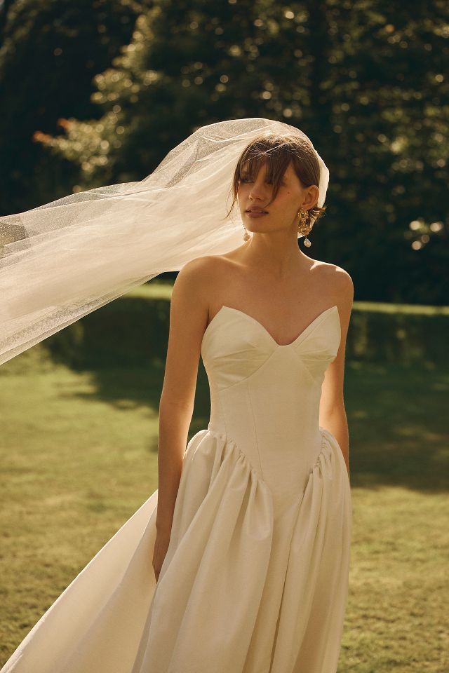 Willowby by Watters Ember V Neck Drop Waist Dupioni Wedding Gown