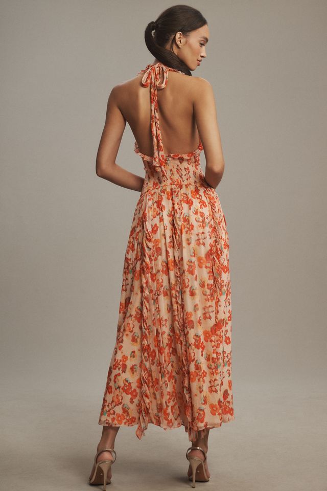 BHLDN Juliette Sleeveless V-Neck Chiffon Ruffle Maxi Dress