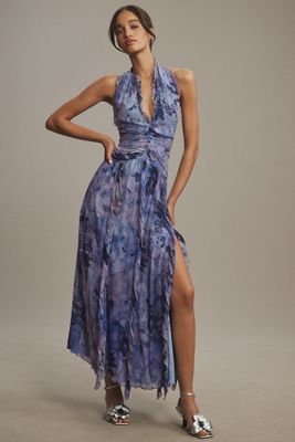 BHLDN Juliette Sleeveless V-Neck Chiffon Ruffle Maxi Dress