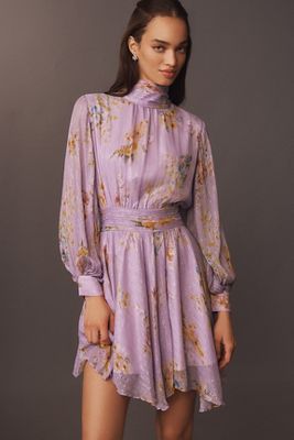 Bhldn Lior Long-sleeve Turtleneck Chiffon Mini Dress