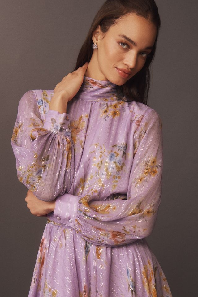 BHLDN Lior Long-Sleeve Turtleneck Chiffon Mini Dress #3