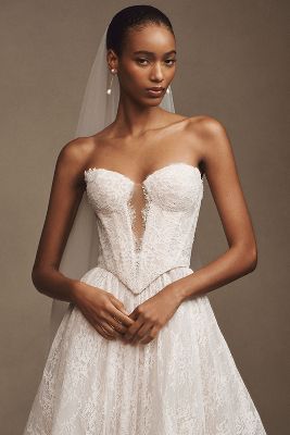 WATTERS WTOO BY WATTERS CHARLOTTE STRAPLESS BASQUE-WAIST A-LINE LACE WEDDING GOWN 