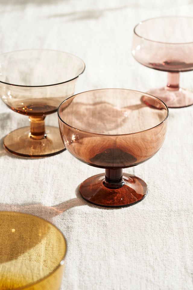 Footed Glass Coupes, Set of 6 Ambers + Pinks #2