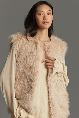 By Anthropologie Faux Fur Waistcoat In Neutral