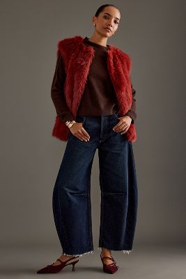 By Anthropologie Faux Fur Vest In Red