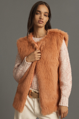 By Anthropologie Faux Fur Vest In Orange