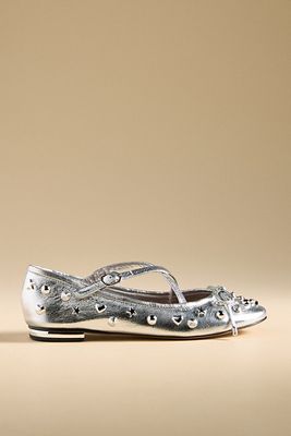 Shop Vicenza Studded Crisscross Ballet Flats In Silver