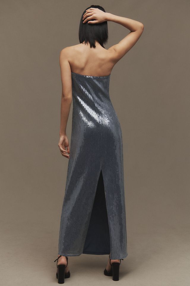 Hutch Strapless Sequin Back-Slit Column Midi Dress