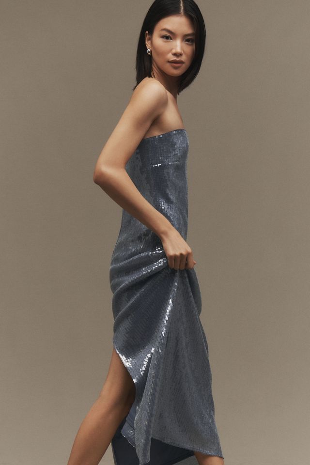 Hutch Strapless Sequin Back-Slit Column Midi Dress #3