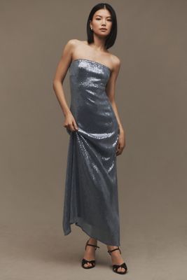Hutch Strapless Sequin Back-Slit Column Midi Dress