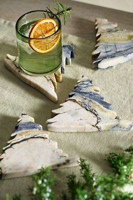 Evergreen Marble Coasters, Set of 4