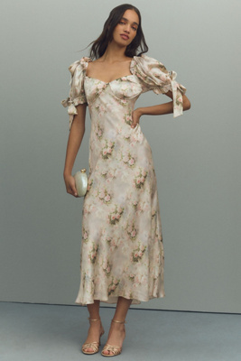 selkie poet puff-sleeve sweetheart silk charmeuse slip midi dress Selkie Poet Puff-Sleeve Sweetheart Silk Charmeuse Slip Midi Dress