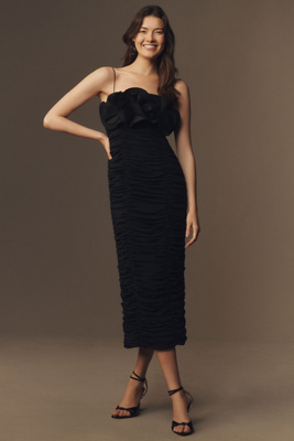 Acler Walsworth Sleeveless Rosette Gathered Fitted Midi Dress In Black