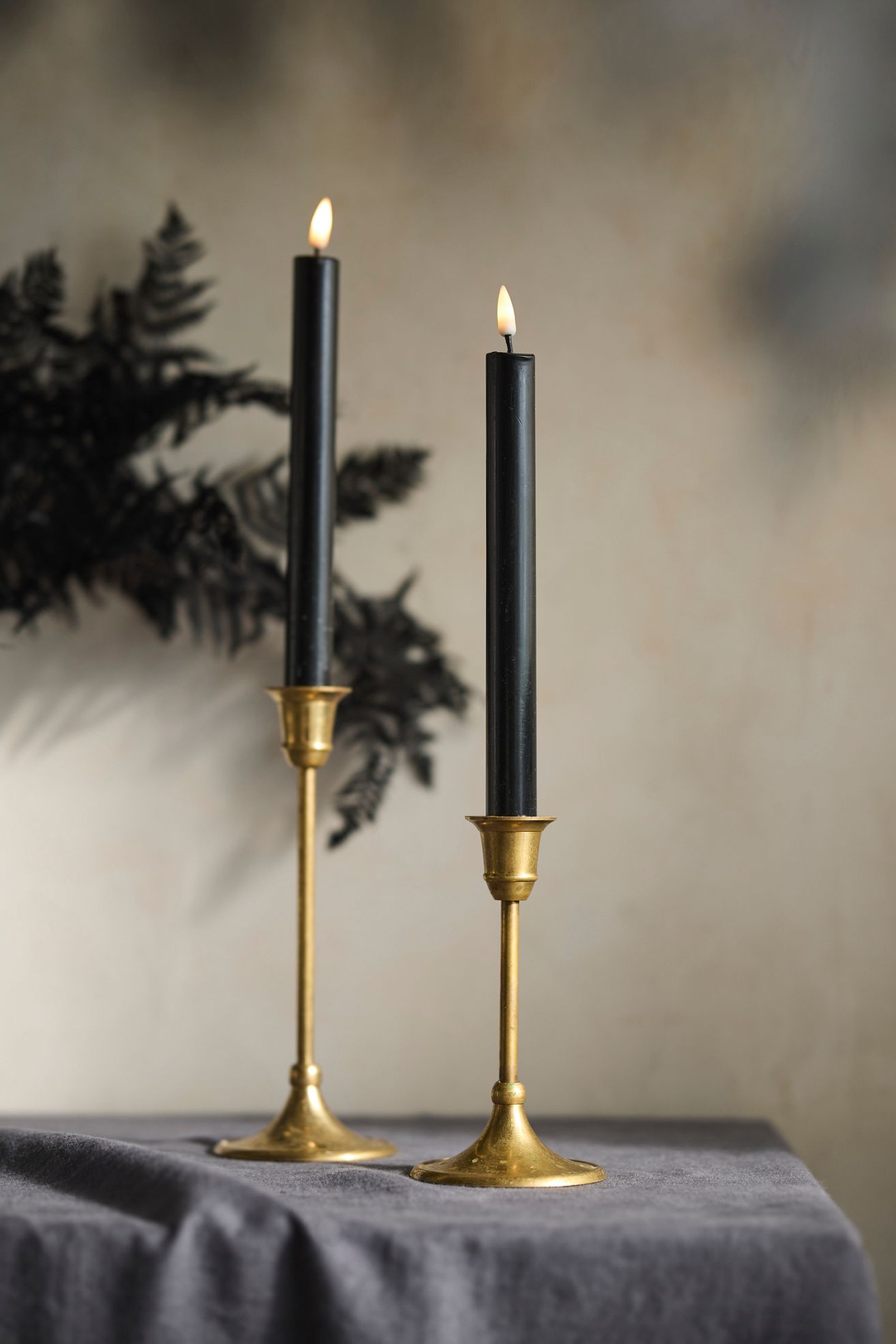 Flameless Black Wax Taper Candles, Set of 2 - Multi, One Size