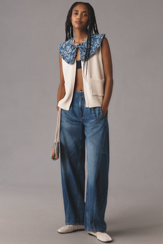 Maeve Denim-Collar Sweater Vest #1