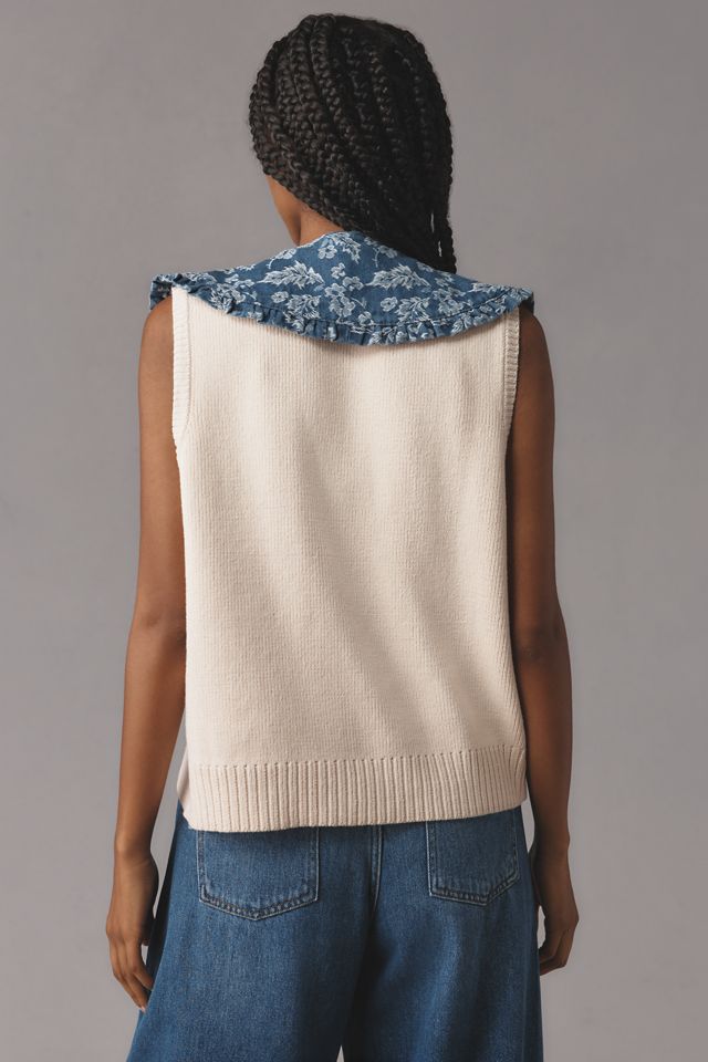 Maeve Denim-Collar Sweater Vest #2