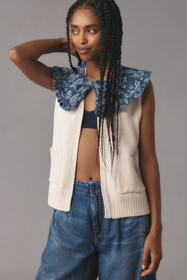 Maeve Denim-Collar Sweater Vest #3