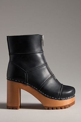 Swedish Hasbeens Rough Stitched Ankle Boots In Black