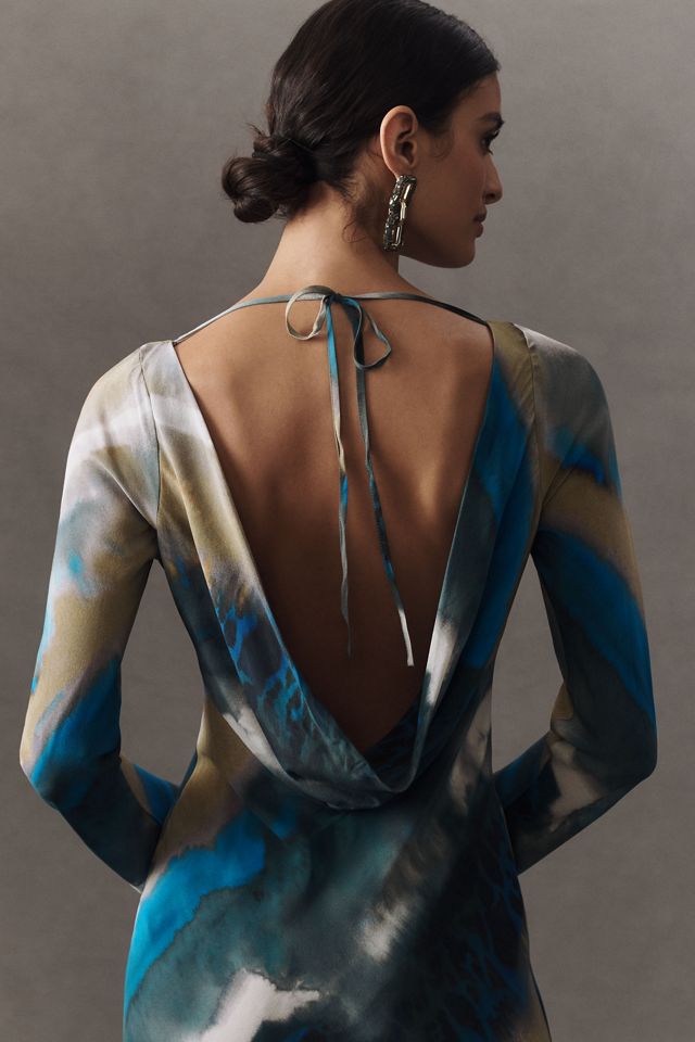 Shona Joy Jardin Boat-Neck Backless Split Silk Maxi Dress #3