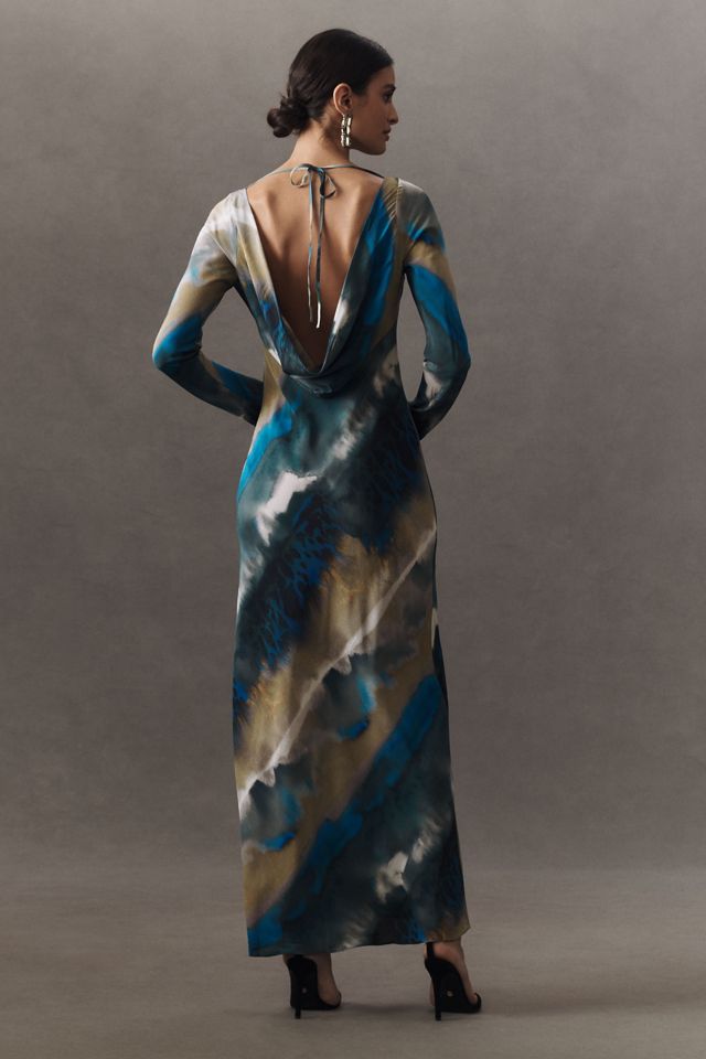 Shona Joy Jardin Boat-Neck Backless Split Silk Maxi Dress #5