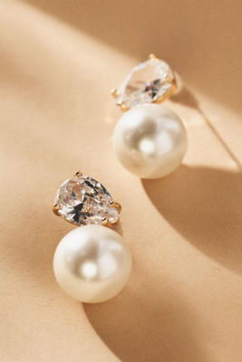 By Anthropologie Crystal And Pearl Drop Earrings In Gold