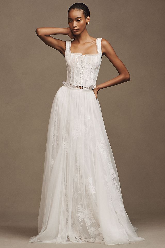 two piece corset wedding dress Flowy Ethereal Ellora and add an extra touch of elegance Women's Two-Piece White Corset Wedding