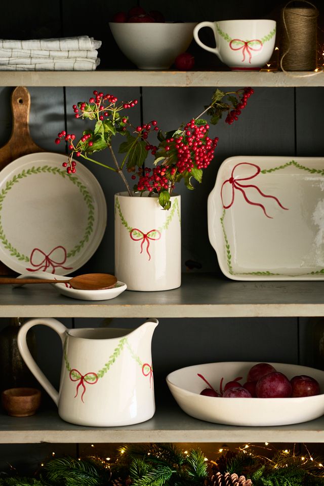 Bow + Vine Stoneware Utensil Holder #1