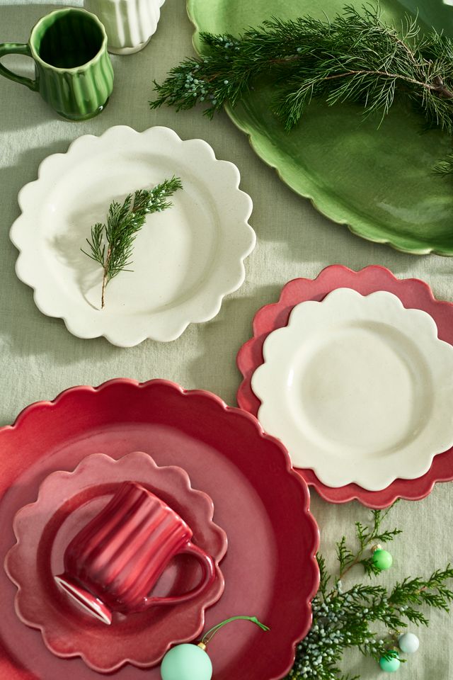 Scalloped Rim Stoneware Oval Serving Platter #3