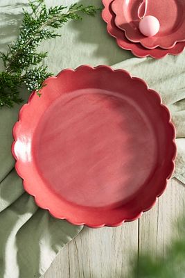 Scalloped Rim Stoneware Round Serving Platter