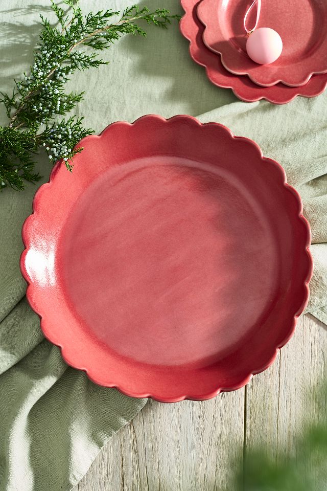 Scalloped Rim Stoneware Round Serving Platter
