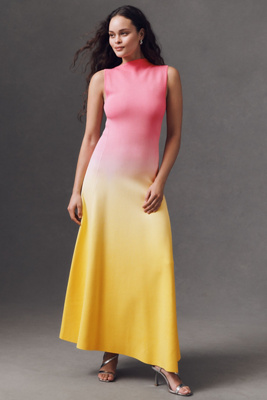 Acler Orkney Asymmetrical High-neck Ombre Midi Dress In Pink
