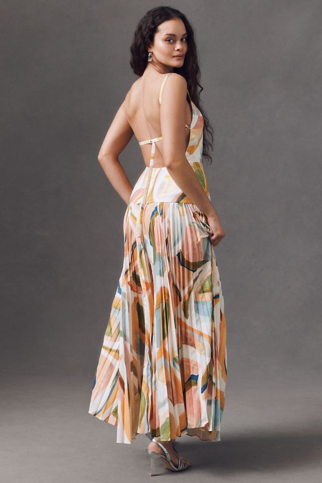Acler Leasgill Square-Neck Open-Back Pleated Linen Midi Dress #1