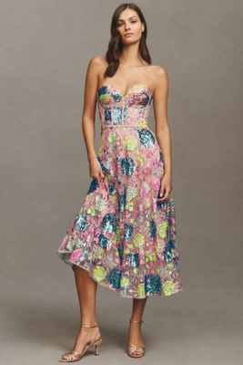 DRESS THE POPULATION CARINA STRAPLESS SWEETHEART SEQUIN MIDI DRESS 