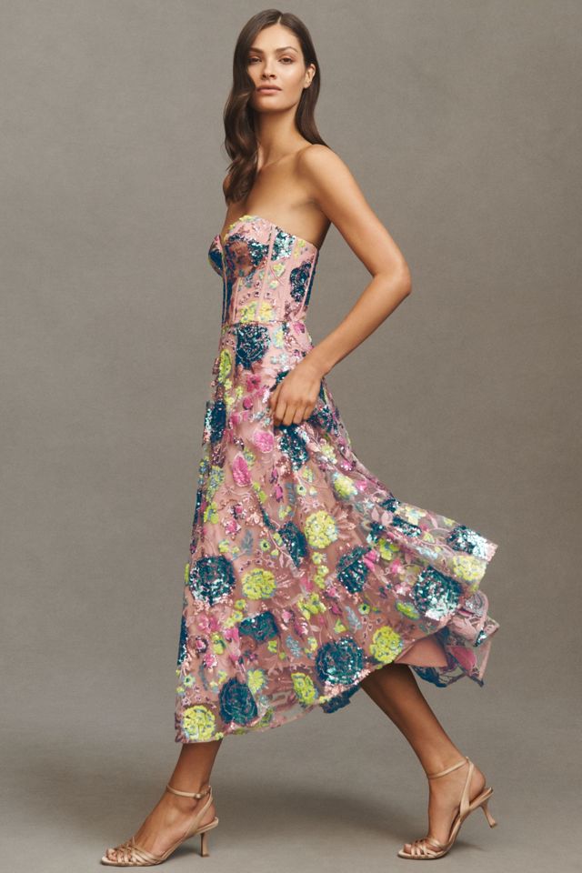Dress The Population Carina Strapless Sweetheart Sequin Midi Dress #3