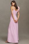Dress The Population Camelia Ruffle-Shoulder V-Neck Stretch Crepe Maxi Dress