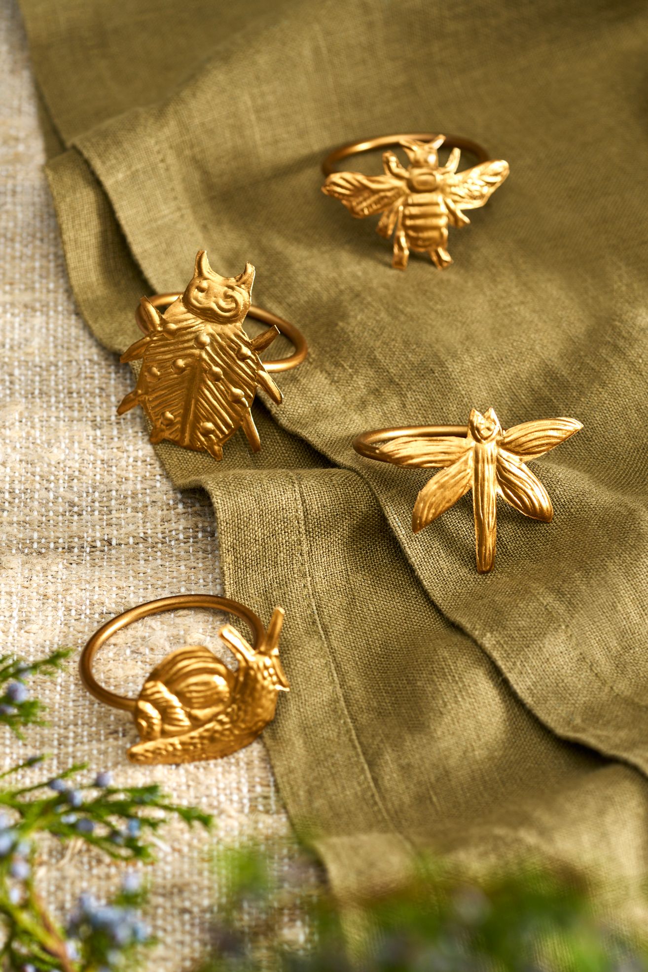 Golden Bugs Napkin Rings, Set of 4 - Multi, Standard, One Size
